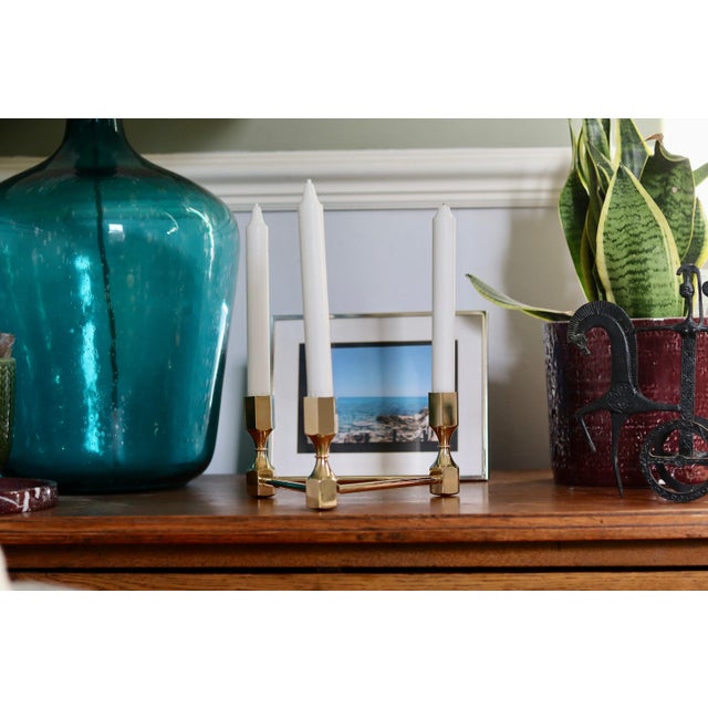 Triangular Brass Candleholder by Lars Bergsten for Gusum, Sweden, 1980s For Sale - Image 6 of 8