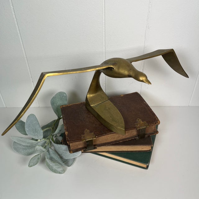 Vintage Mid-Century Modern Brass Flying Seagull Sculpture Solid Brass For Sale - Image 11 of 12
