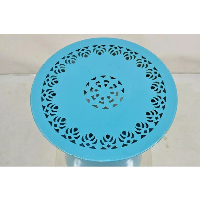 Contemporary Modern Turquoise Blue Perforated Metal Garden Stool For Sale - Image 3 of 10