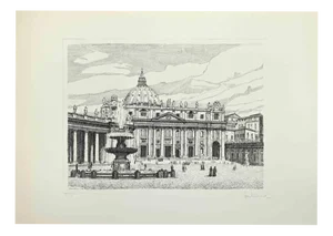 Giuseppe Malandrino, View of Saint Peter's Square, 1970s, Etching