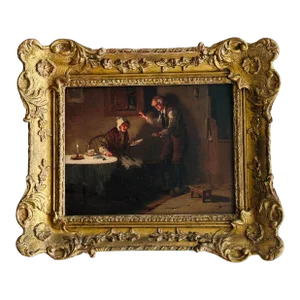 19th Century Dutch Canvas Painting in Giltwood Frame