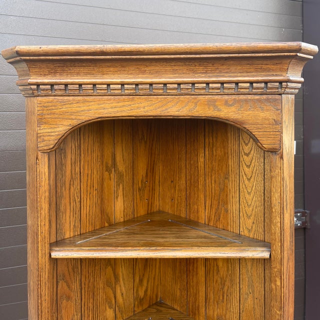 1980s Knob Creek Traditional Solid Oak Corner Shelving Units or