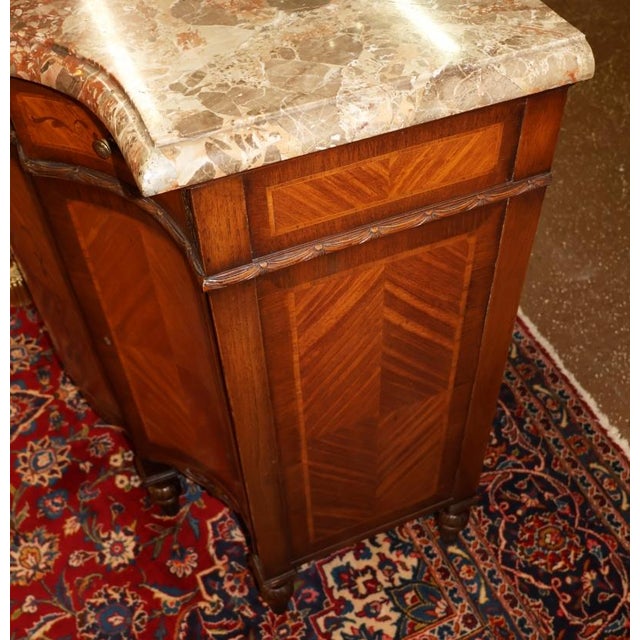 1920's French Louis XVI Style Marble Top Satinwood Inlaid Chest Dresser Commode For Sale - Image 14 of 15