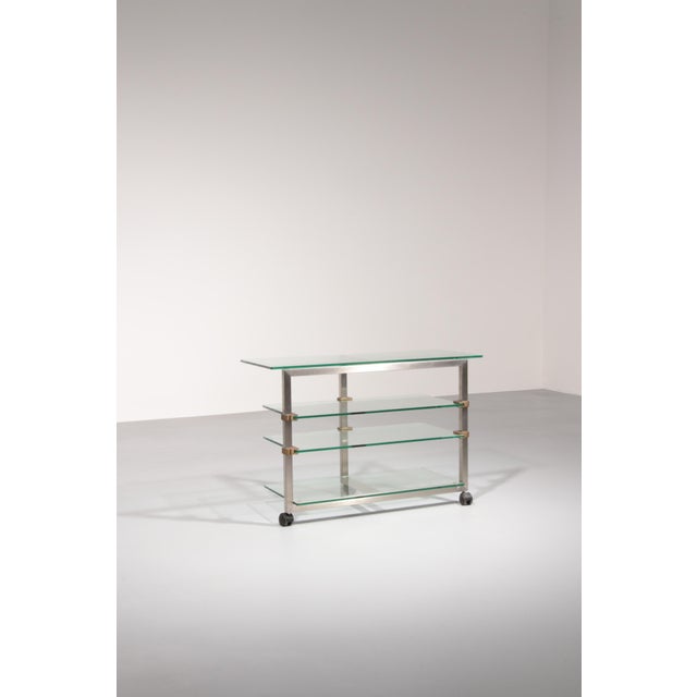 Silver Side Table on Wheels from Peter Ghyczy, 1970s For Sale - Image 8 of 16