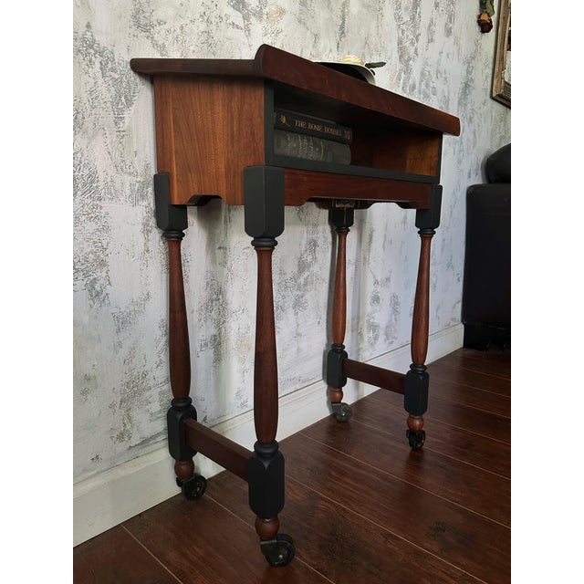 Early 20th Century Gothic Walnut Altar Table, Antique Colonial Revival Lectern, Original Casters For Sale - Image 5 of 6