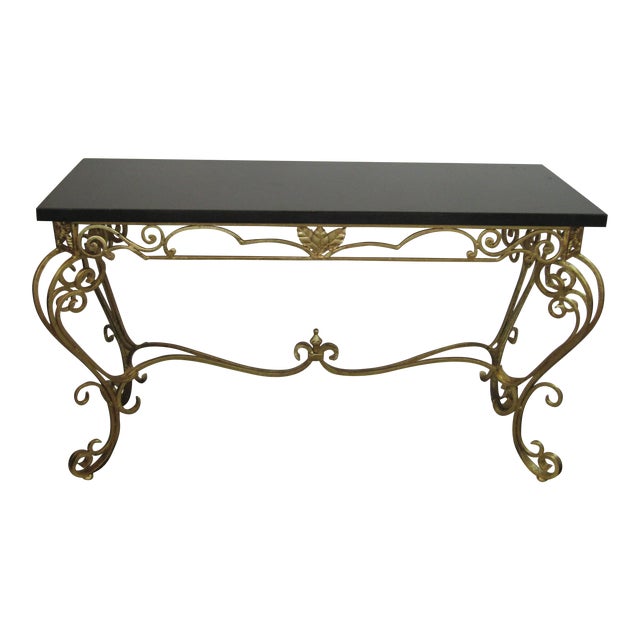 1950s Vintage Gold Leaf Wrought Iron Console Table Chairish