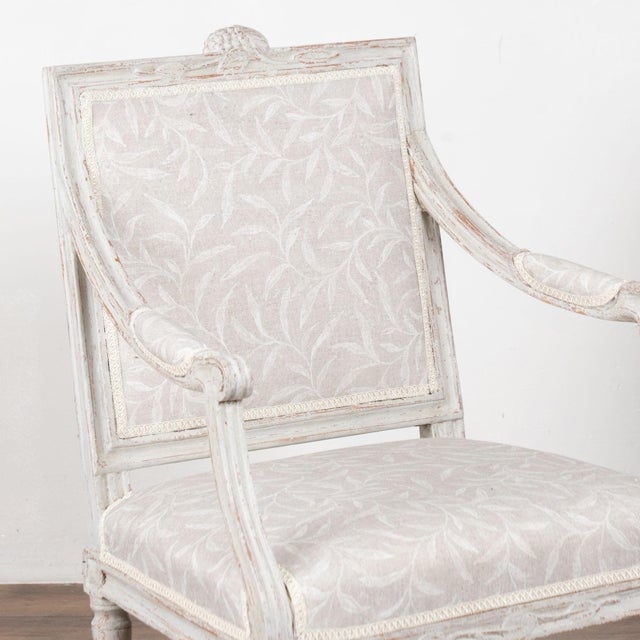 Gustavian (Swedish) Pair, 19th Century Swedish Gustavian Gray Painted Armchairs For Sale - Image 3 of 18