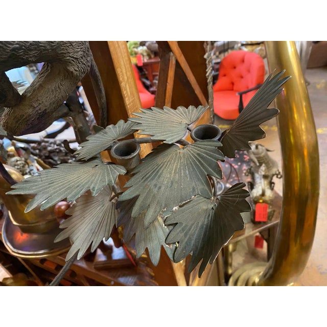 Black Hollywood Regency Italian Cast Iron Monkey Palm Wall Sconces - Pair For Sale - Image 8 of 10