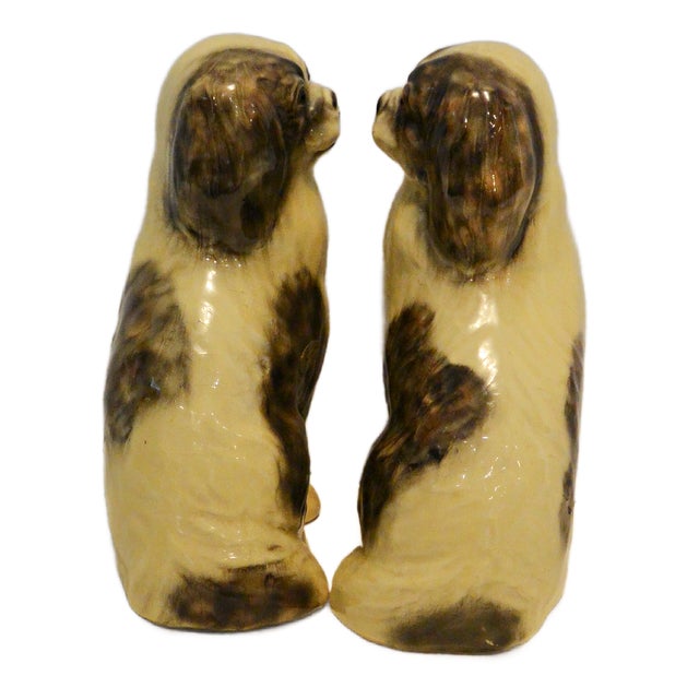 Rare Matched Pair of Large Mortens Studio Staffordshire-Style Japanese Chin Dogs For Sale - Image 4 of 6