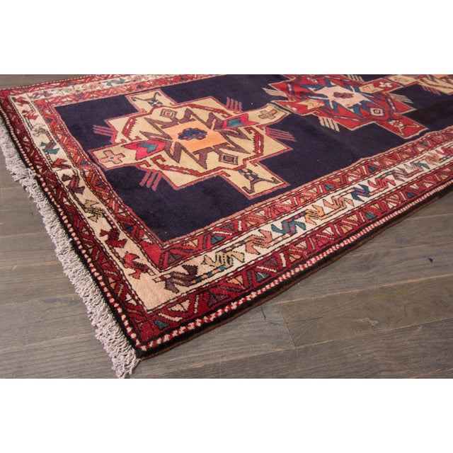 Blue Vintage Heriz Handmade Wool Rug For Sale In New York - Image 6 of 7