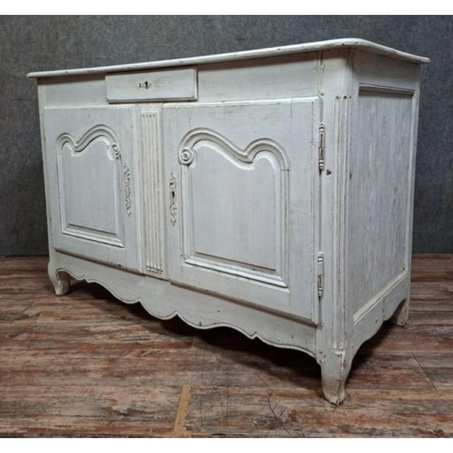 Small Rustic Louis XV Sideboard in Natural Painted Wood For Sale - Image 10 of 10