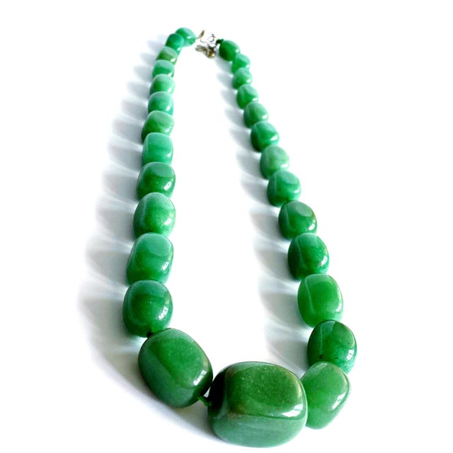 Large Green Aventurine Statement Necklace | Knotted Silk Cord | 304 Stainless Steel Clasp | Bold Green Gemstone Beaded Necklace For Sale - Image 4 of 10