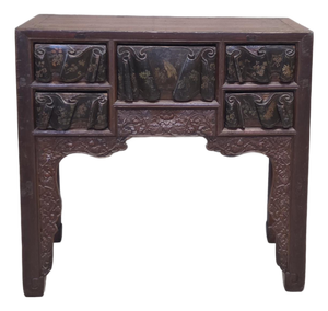 Antique Chinese Qing Dynasty Lacquer Side Table With Birds and Flowers