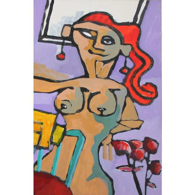 Contemporary Large-Scale Cubist Figurative Interior Scene Bursting with bright colors and whimsical energy, this...