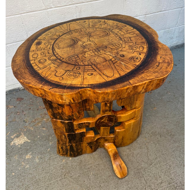 Mid 20th Century Vintage Hand Carved Wooden Aztec Accent Table For Sale - Image 5 of 12