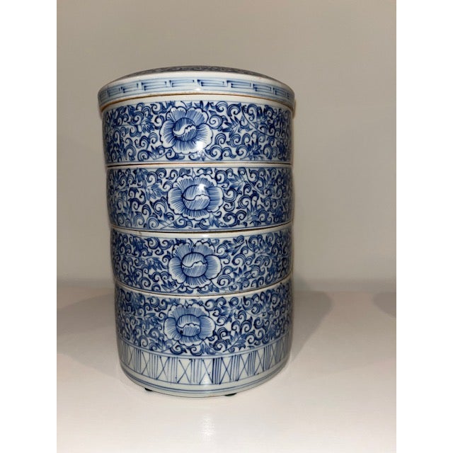 Ceramic Antique Japanese Blue and White Porcelain Obento, Stacking Dish, Used by Wealthy For Sale - Image 7 of 15