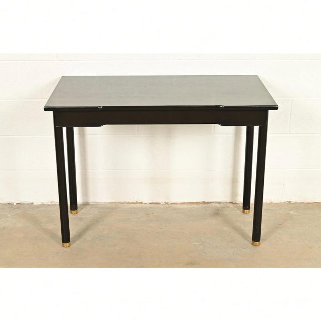 John Widdicomb John Widdicomb Mid-Century Modern Hollywood Regency Black Lacquer and Brass Console Table, Newly Refinished For Sale - Image 4 of 9