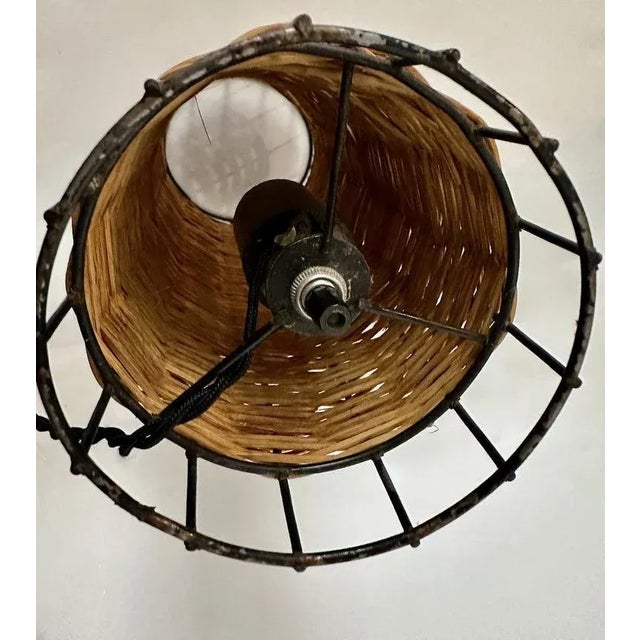 Paul Mayen Habitat Style Black Wire & Woven Rattan Lamp, 1960s For Sale - Image 10 of 13