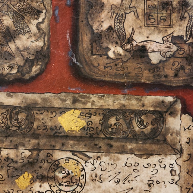 1980s Painting of Thai Manuscripts by Kittisak Limserbchaur For Sale - Image 4 of 4