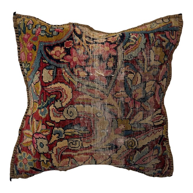 Pillow W/ Antique Persian Rug Fragment, 1'4" X 1'4" For Sale