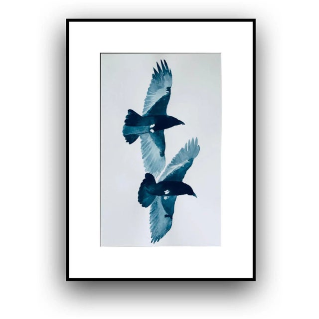 Paper "Flight 9" Framed Contemporary Abstract Bird Ink Drawing For Sale - Image 7 of 7