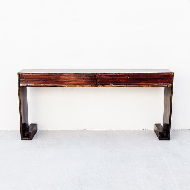 Early 20th Century Chinese Ming-Style Black Lacquer Console Table For Sale - Image 10 of 14
