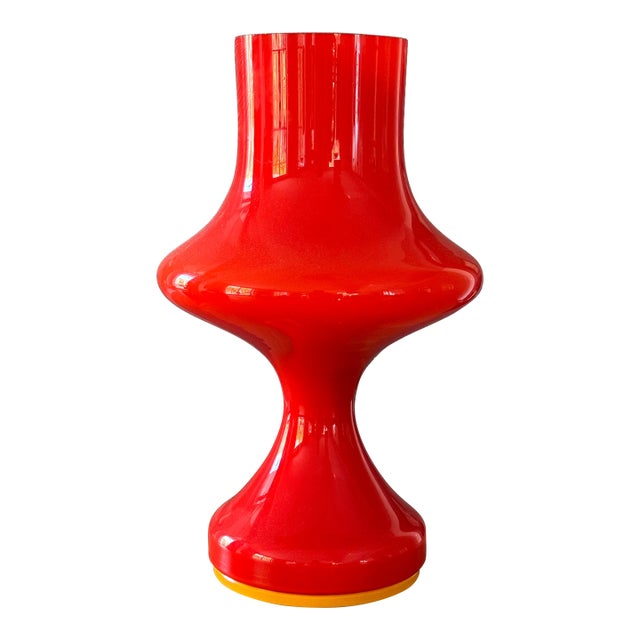 1970s Štěpán Tabery Glass Lamp, Czech Design Space Age Red With Yellow & White Interior Mid-Century Modern For Sale