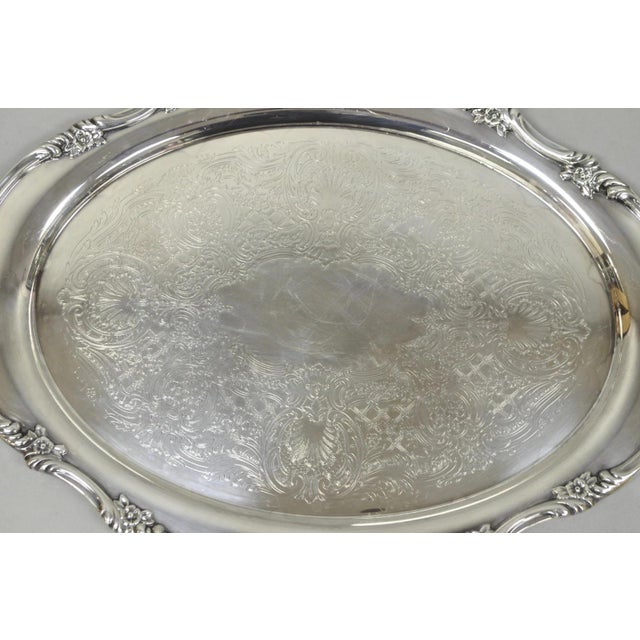 Silver Vintage Reed & Barton 1820 Victorian Silver Plated Oval Serving Platter Bar Tray For Sale - Image 8 of 16