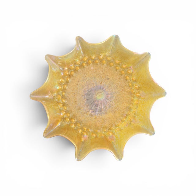 Art Nouveau Bohemian Candia Iridescent Gold Centerpiece Bowl with Spiked Rim and Applied Prunts, 1898 For Sale - Image 4 of 4