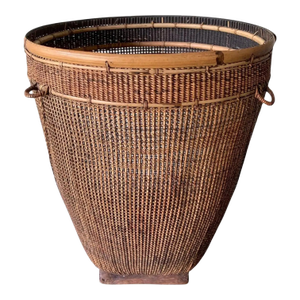 Bamboo & Rattan Basket From Dayak Tribe, Hand-Crafted Borneo, Indonesia, C. 1950