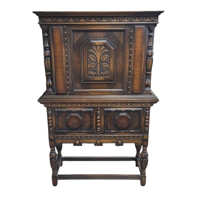 1920s Jacobean Tall China or Dresser For Sale