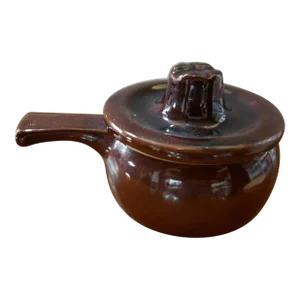 Vintage Usa Pottery Brown Lidded Bowl, Bean Crock