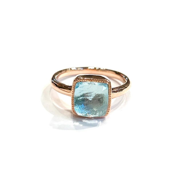 Classic Italian Bochic “Capri” Blue Aquamarine Ring Set In 18K Gold & Silver For Sale In New York - Image 6 of 8