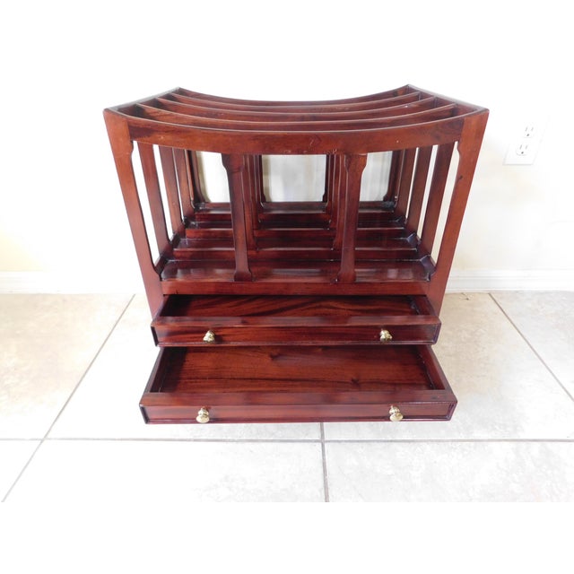 Vintage Mid Century Mahogany Wood Canterbury Magazine Rack For Sale - Image 4 of 12