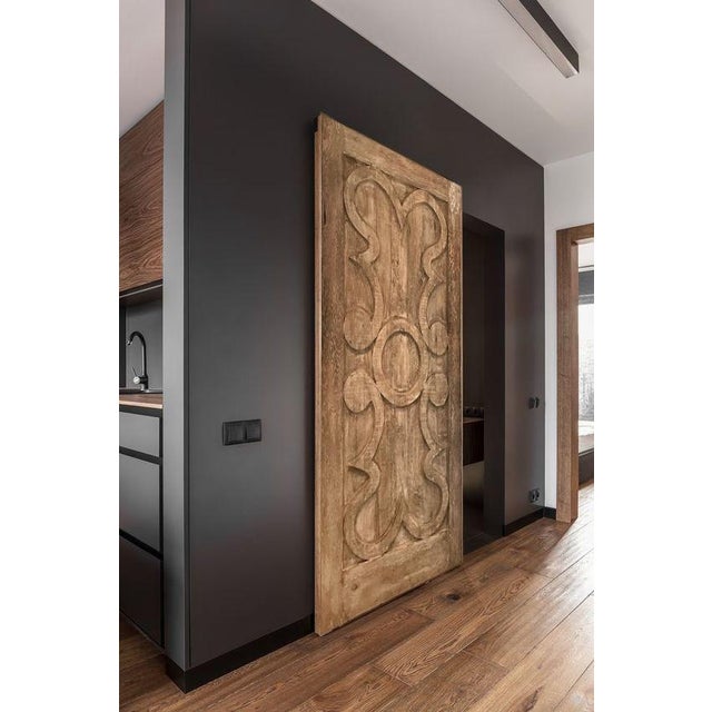 Wood Rustic Hand-Carved Solid Wood Barn Door – Classical Scroll Pattern For Sale - Image 7 of 8