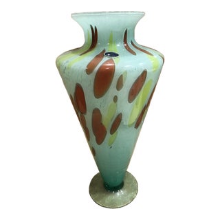 Vintage Murano Lavorazione Blue Green Brown Vase Made in Italy For Sale