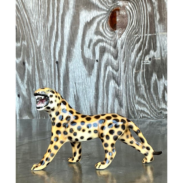 Vintage Italian Glazed Ceramic Leopard Figurine For Sale - Image 11 of 11