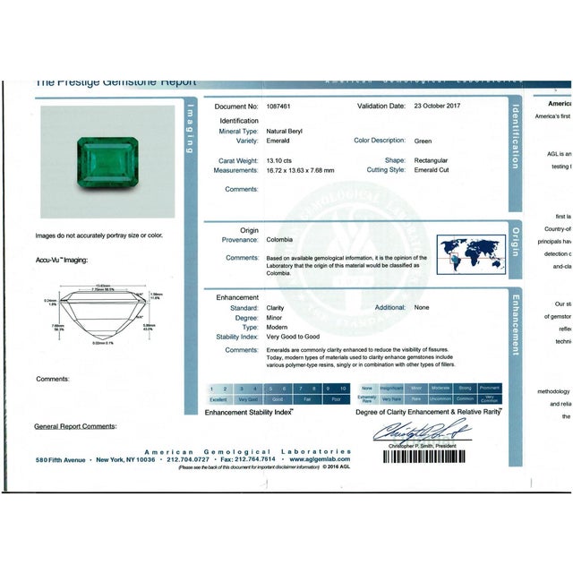 2020s Agl Certified 13.10 Ct Emerald Cut Colombian Emerald Diamond 18k Gold Ring For Sale - Image 5 of 8
