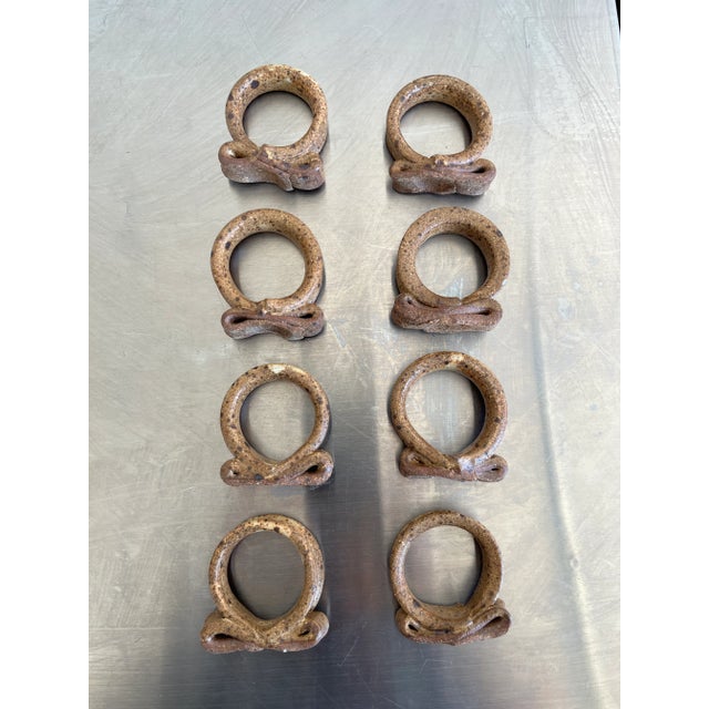 Vintage Handmade Studio Pottery Napkin Rings Set of 8 Measuring 2.25in/57mm tall with an inside diameter of 1-5/8in/41mm,...
