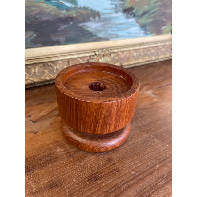 Vintage Kalmar Teak Wood Candle Holder or Vessel Base, Made in Thailand. For Sale - Image 4 of 10