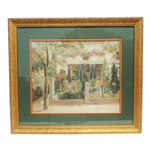 Large Bombay Company Ornate Gold Wood Framed & Matted Impressionist Landscape Print