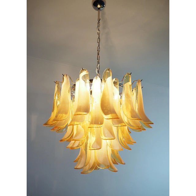Metal Italian Murano Style Chandelier, 53 Caramel Lattimo Glass Petals, Mazzega Style For Sale - Image 7 of 12