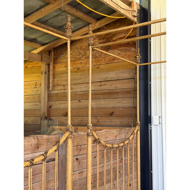 Pair of Vintage Faux Bamboo Metal Twin Four-Poster Canopy Beds For Sale In Naples, FL - Image 6 of 12