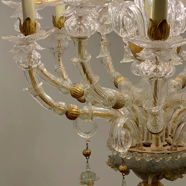Vintage Baroque Style Gold and Murano Glass Chandelier, 1930s For Sale - Image 6 of 18