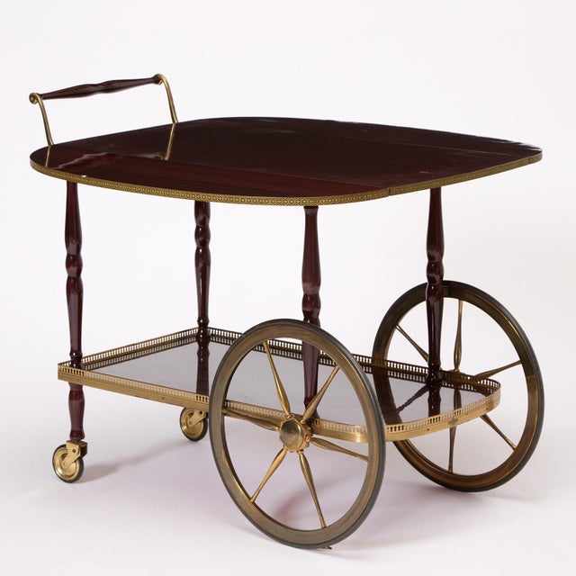 1960s Mid-Century Mahogany Wood & Brass German Serving Bar Cart / Tea Trolley, 1960s For Sale - Image 5 of 11