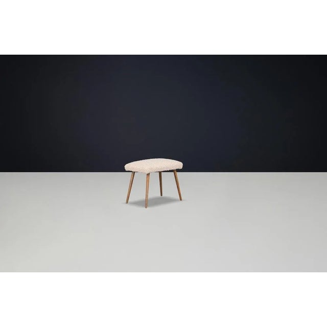 Mid-Century Modern Beechwood Stool with New Teddy Upholstery, Cz, 1960s For Sale - Image 11 of 12