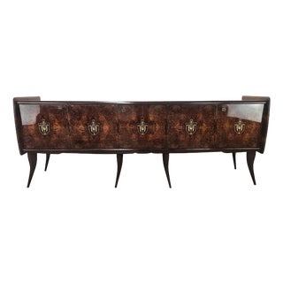Mid-Century Mahogany Sideboard with Teal Glass and Compartments with Drawers, 1950s For Sale
