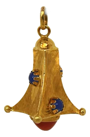 Carnelian & Chalcedony 18k Yellow Gold Lantern Charm Pendant