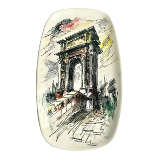 Hand Painted Vintage Italian Pottery Arch of Trajan in Ancona Wall Plate For Sale