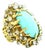 1960s 18k Gold Turquoise and Diamond Freeform Cocktail Ring, Size 7.5 For Sale